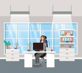 modern office with businesswoman sitting