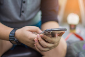 people holding smartphone and use. soft focus.
