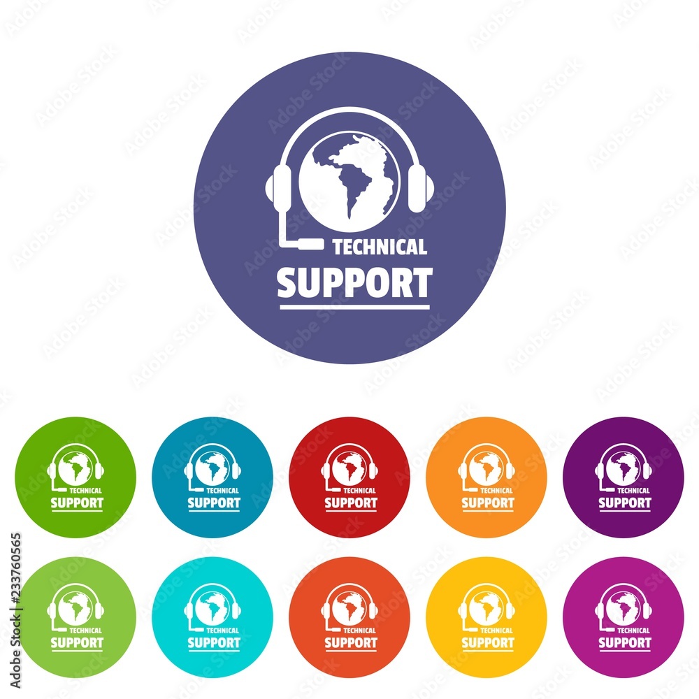 Poster technical support icons color set vector for any web design on white background