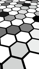 Black honeycomb with a gradient color. Perspective view on polygon look like honeycomb. Isometric geometry. 3D illustration