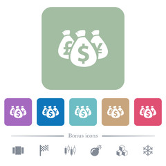 Money bags flat icons on color rounded square backgrounds