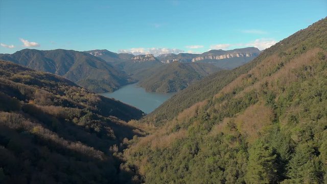 Beautiful spanish landscape, near the small village Rupit. Drone footage
