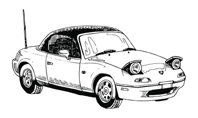 open car with canvas top (monochrome illustration)
