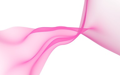 Abstract pink wave. Bright pink ribbon on white background. Pink scarf. Abstract smoke. Raster air background. 3D illustration