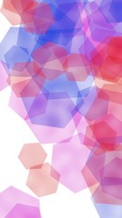 Multicolored translucent hexagons on white background. Vertical image orientation. 3D illustration