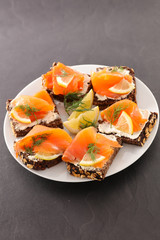 canape with cream and salmon