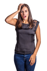 Fototapeta premium surprise young woman on white background