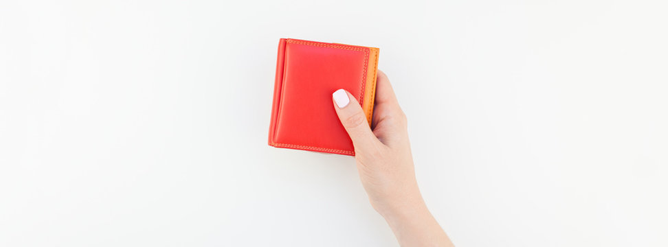 Woman Hand With Red Wallet Isolated