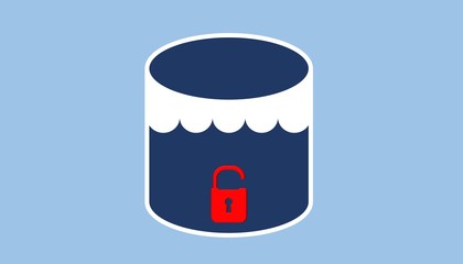Illustration of data lake security vulnerability. Open padlock on datalake storage