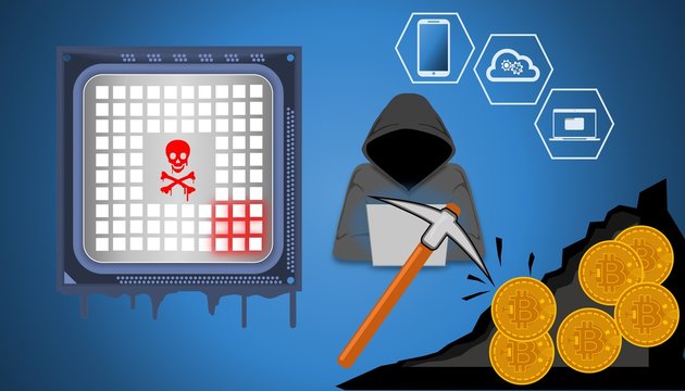 Illustration of crypto mining malware and cryptojacking. Worldwide been exploited by malware that harnesses visitors' computers to mine cryptocurrency.