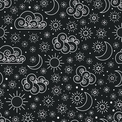 Sewing fabric with Sky seamless pattern with stars clouds sun and moon ...