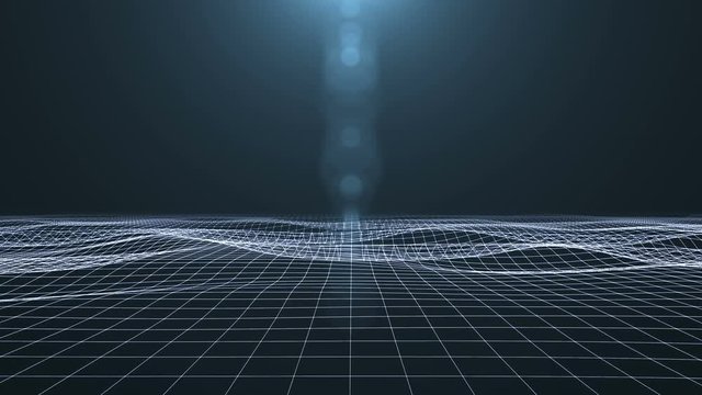 3D  Wireframe Grid Landscape Loopable. 80's retro computer landscape surface.