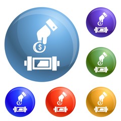 Put economy money coin icons set vector 6 color isolated on white background