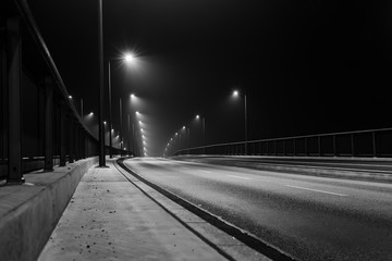 Foggy Bridge at night, foggy night and a road, foggy road at night, street lights