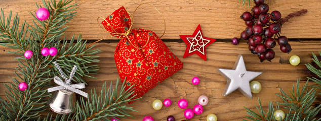 still life with christmas neddles and colored  decoration