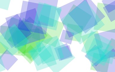 Multicolored translucent squares on white background. Green tones. 3D illustration