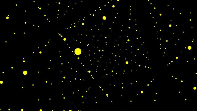 Yellow dots disperse into space. Fantasy abstract technology, data, engineering motion background.