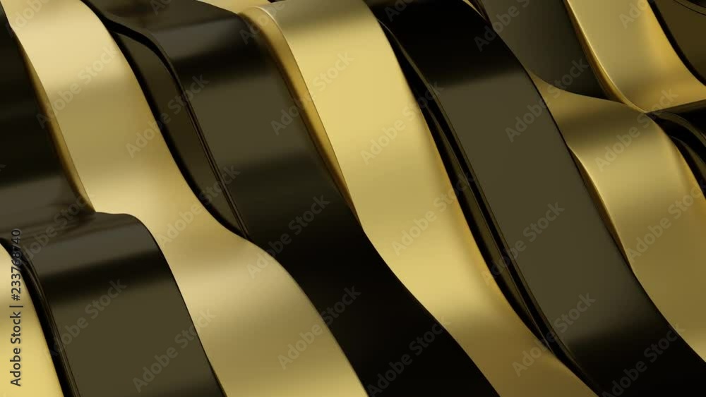 Poster 3d abstract render background with metal waves. loopable animation. decorative reflective material w