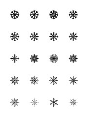 20 Black Snowflake Flower Icons Vector Illustration