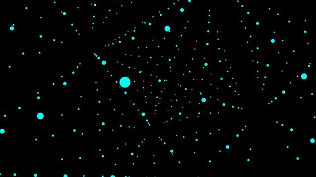 Light blue dots disperse into space. Fantasy abstract technology, data, engineering motion background.