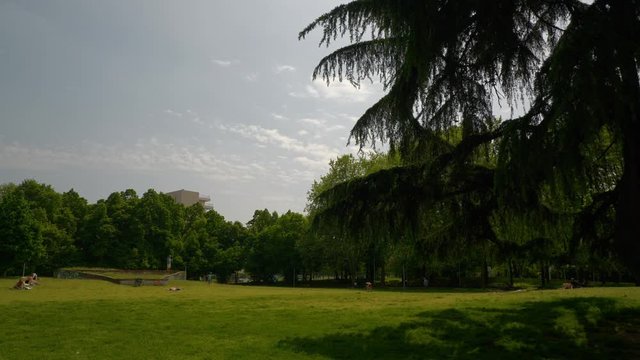 milan city sunny day park meadow slow motion panorama 4k italy

