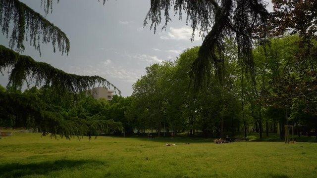 sunny day milan city park meadow slow motion panorama 4k italy
