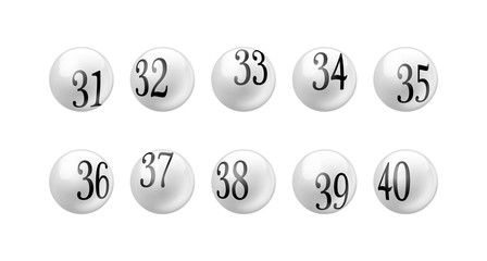 Vector Bingo Lottery Number Balls 31 to 40 Set Isolated on White Background.