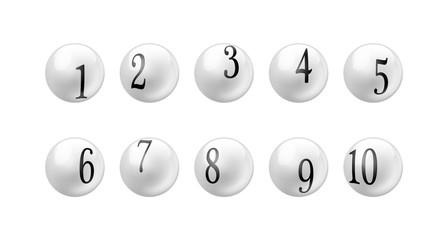 Vector Bingo Lottery Number Balls 1 to 10 Set Isolated on White Background.