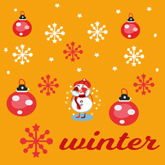 Christmas card Christmas balls, snowman and snowflakes. hand drawn