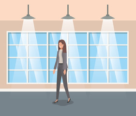 Obraz premium corridor building with businesswoman walking