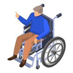 Invalid man in wheelchair icon. Isometric of invalid man in wheelchair vector icon for web design isolated on white background