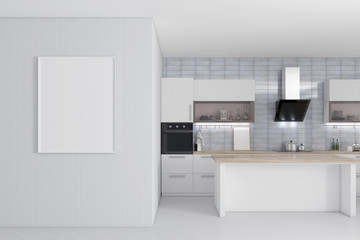 Poster frame mockup in kitchen interior 3d rendering