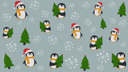 vector christmas background with penguin