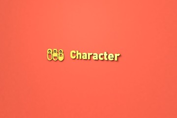 Illustration of Character with yellow text on red background