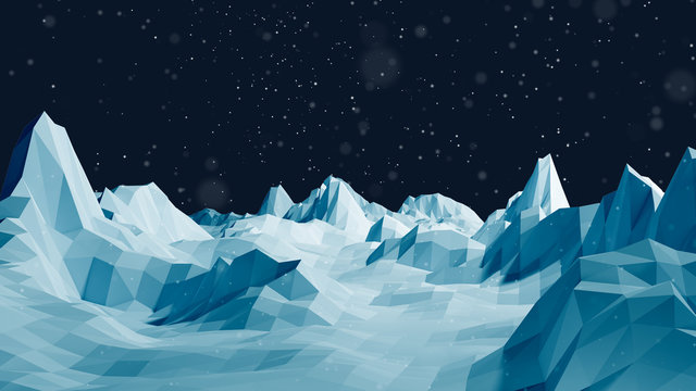 Low Poly Winter Mountain Landscape Background