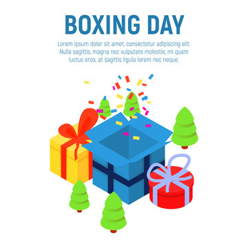 Boxing day concept background. Isometric illustration of boxing day vector concept background for web design