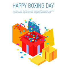 Happy boxing day concept background. Isometric illustration of happy boxing day vector concept background for web design