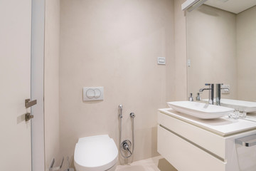 Interior of a light bathroom in a luxury villa