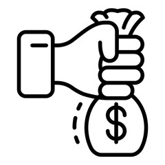 Hand take bribery money bag icon. Outline hand take bribery money bag vector icon for web design isolated on white background