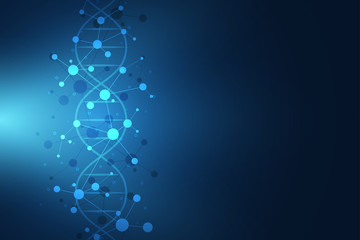 Fototapeta na wymiar DNA strand and molecular structure. Genetic engineering or laboratory research. Background texture for medical or scientific and technological design. Vector illustration.