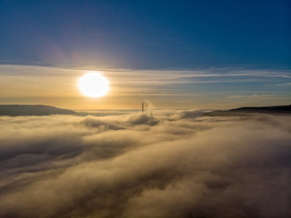 Jena Thuringia above the fog with a view towards Winzerla