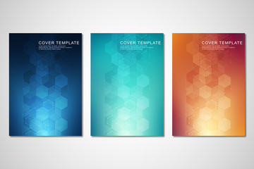 Vector template for cover or brochure, with hexagons pattern and technological background. Abstract geometric texture and hi-tech digital background.