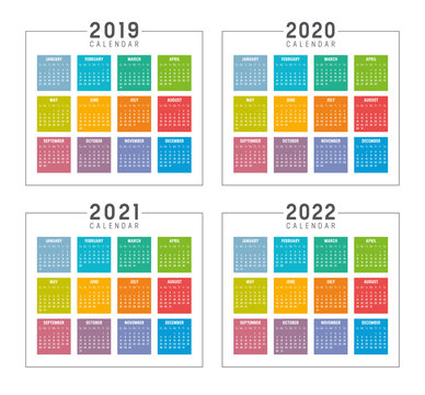 Years 2019 2020 2021 2022 Colorful Calendars