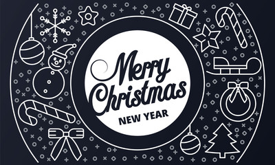 Merry Christmas holiday banner. Outline illustration of Merry Christmas holiday vector banner for web design