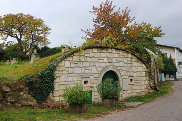 Fototapeta na wymiar Old wine cellar with round roof like hobbit house, Austria