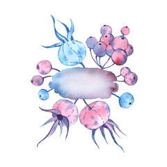 Print with watercolor winter leaves. Frozen autumn.