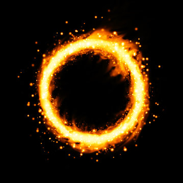 Fiery circle with sparkles and free space in center