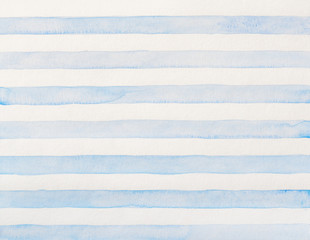 Watercolor of blue and white stripes. Striped watercolor drawing, design elements. Abstract background.