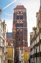 Brick tower of Basilica St Marys Church Cathedral, Gdansk, Poland