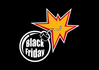 Black Friday explosion vector. Bomb explosion icon. Bomb on a black background. Label for Black Friday